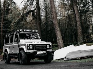 Превью обои land rover defender, land rover, машина, внедорожник, белый