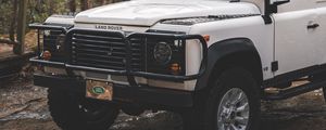 Превью обои land rover defender, land rover, машина, внедорожник, белый, джип