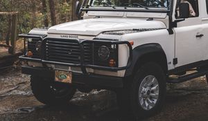 Превью обои land rover defender, land rover, машина, внедорожник, белый, джип