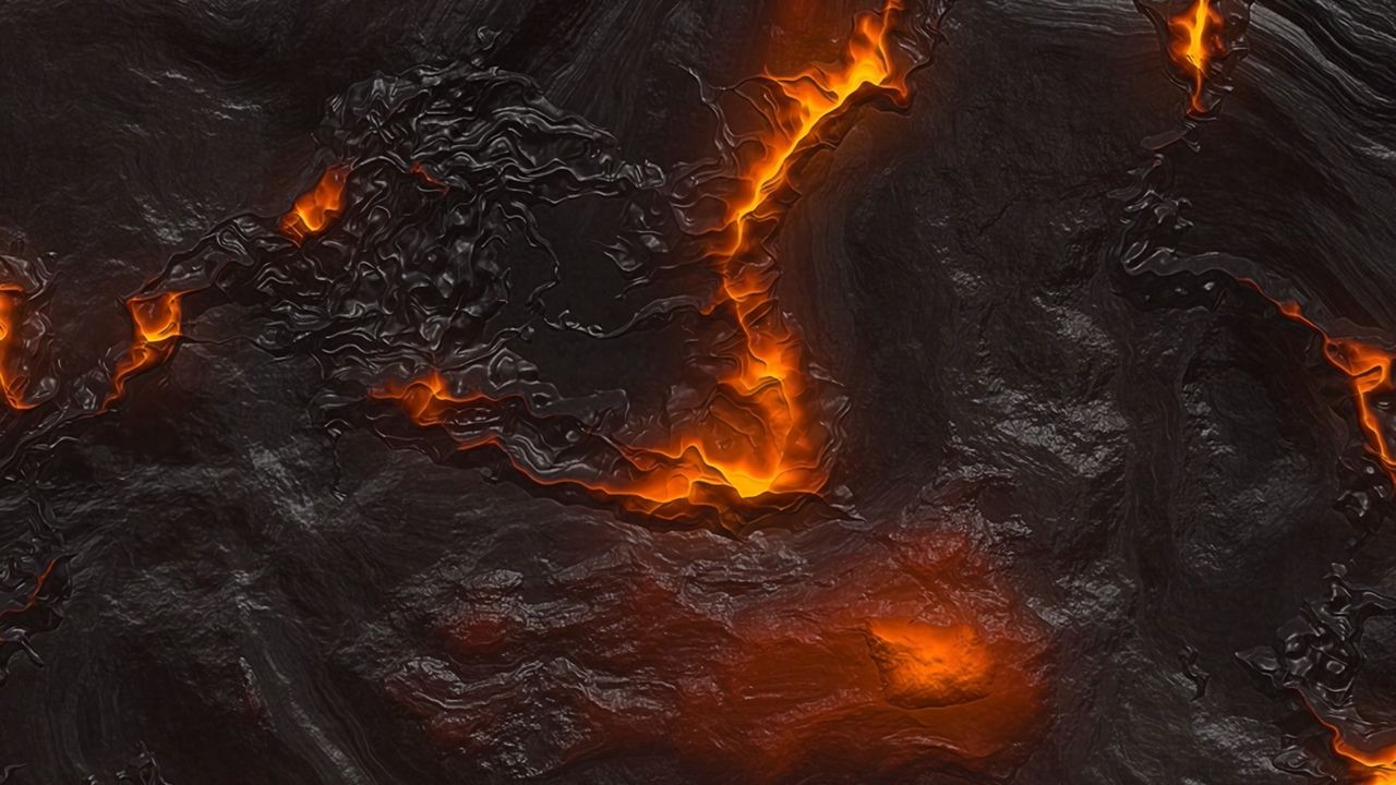 Обои лава, текстура, поверхность, трещины, огонь, горячий