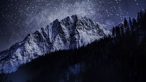 Превью обои лед, гора, снег, лес, ночь, зима