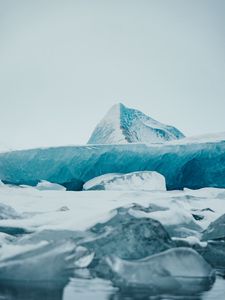 Превью обои лед, льдины, снег, заснеженный, вершины