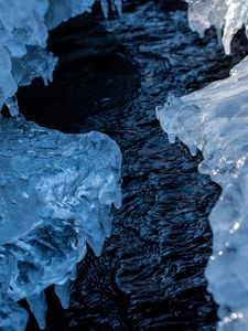 Превью обои лед, льдины, вода, течение