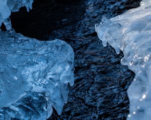 Превью обои лед, льдины, вода, течение