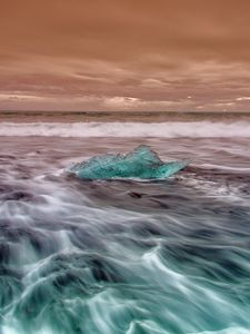 Превью обои лед, море, волны, горизонт