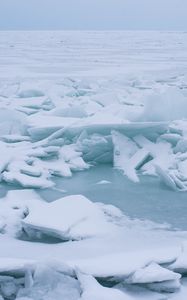 Превью обои лед, мороз, зима, озеро, замерзать, снег, куски