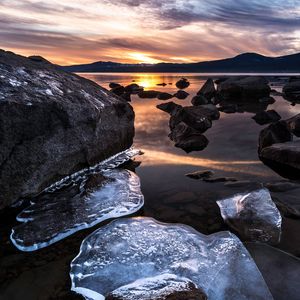 Превью обои лед, пейзаж, закат