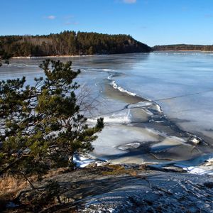 Превью обои лед, река, небо