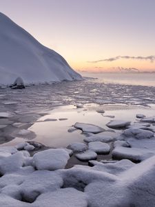 Превью обои лед, снег, озеро, берег, зима, природа