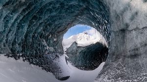Превью обои лед, снег, тоннель, сосульки, природа