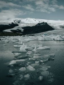 Превью обои лед, вода, снег, скалы, зима