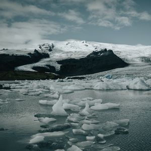 Превью обои лед, вода, снег, скалы, зима