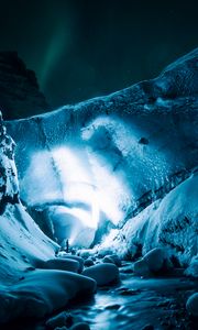 Превью обои ледяная пещера, ночь, лед