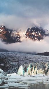 Превью обои ледник, горы, облака, лед, пейзаж, исландия