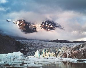 Превью обои ледник, горы, облака, лед, пейзаж, исландия