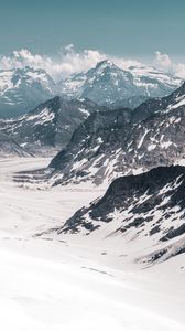 Превью обои ледник, горы, снег, вершины, алечский ледник, швейцария