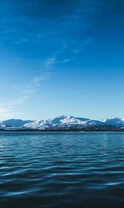 Превью обои ледник, вода, горы, горизонт, заснеженный, лед