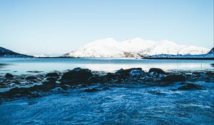 Превью обои ледник, вода, лед, озеро, небо, горизонт
