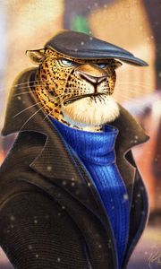 Превью обои леопард, брутальный, злой, арт