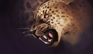 Превью обои леопард, оскал, агрессия, хищник, арт