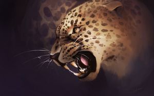 Превью обои леопард, оскал, агрессия, хищник, арт