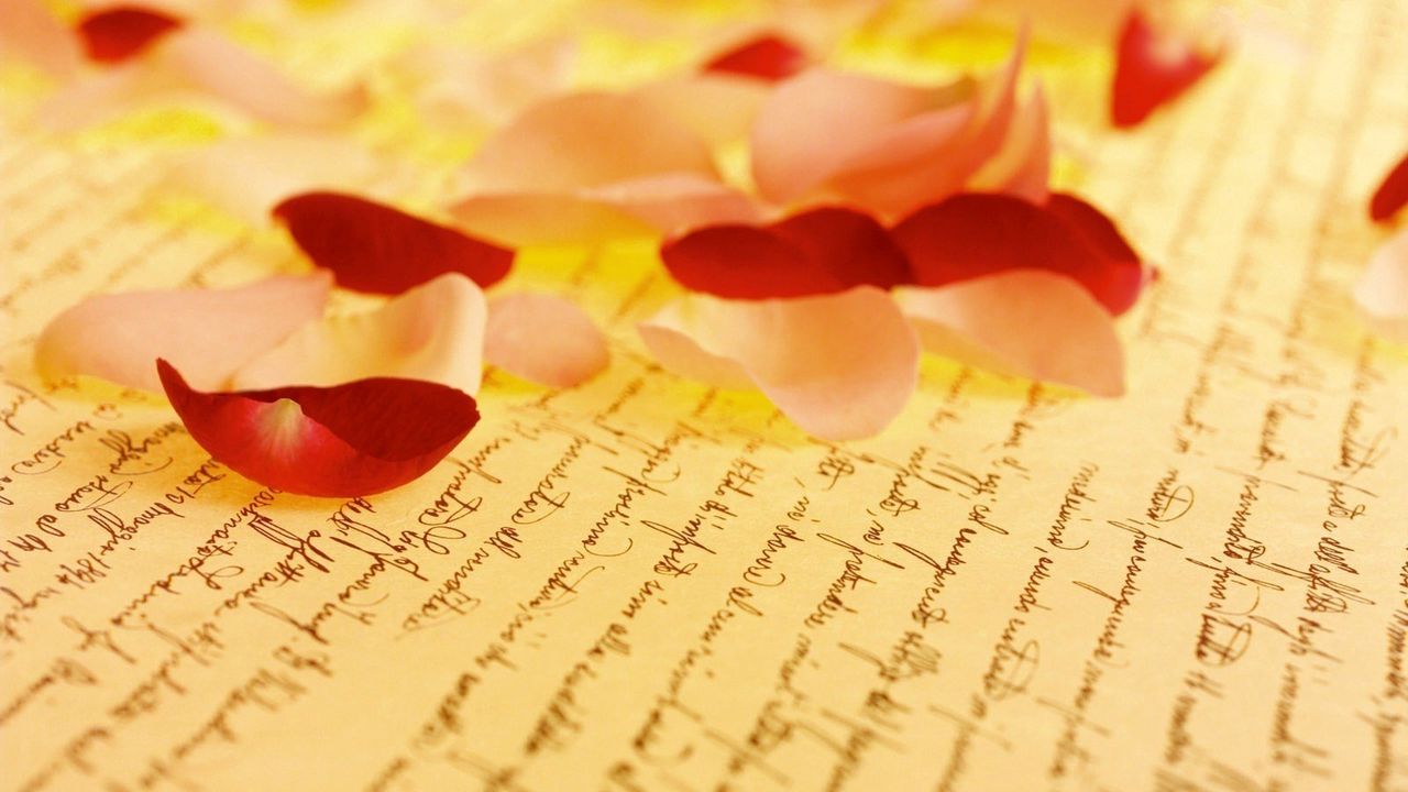 Обои лепестки, роза, бумага, надпись, желтый