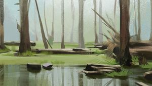 Превью обои лес, деревья, озеро, природа, арт