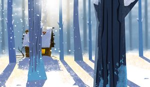 Превью обои лес, дом, снег, зима, арт