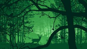 Превью обои лес, олень, туман, звери, природа, арт