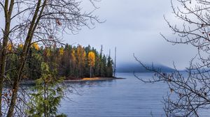 Превью обои лес, пейзаж, осень, деревья, озеро