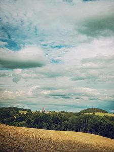Превью обои лес, здания, небо, природа