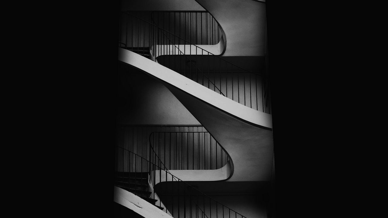 Обои лестница, чб, минимализм, темный, архитектура