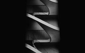 Превью обои лестница, чб, минимализм, темный, архитектура