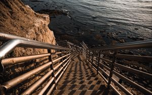 Превью обои лестница, спуск, скала, море