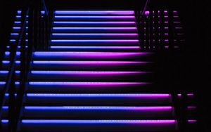 Превью обои лестница, ступени, подсветка, темный, синий, фиолетовый