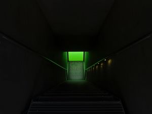 Превью обои лестница, ступени, подсветка, зеленый, темный