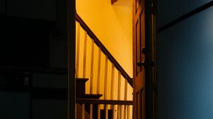 Превью обои лестница, тень, дверь, проход