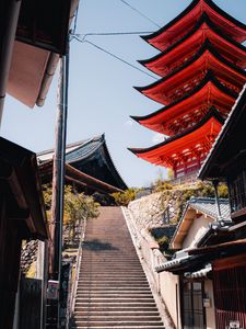 Превью обои лестница, здания, пагода, азия, архитектура