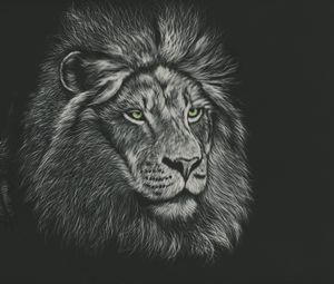 Превью обои лев, грива, хищник, царь зверей, арт