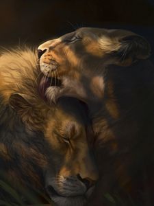 Превью обои лев, львица, любовь, мило