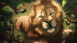 Превью обои лев, морда, арт, рисунок, хищник, царь зверей