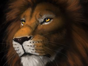 Превью обои лев, морда, хищник, взгляд, арт