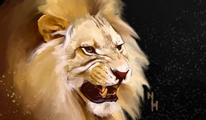 Превью обои лев, оскал, арт, хищник, царь зверей