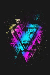 Превью обои лев, разноцветный, треугольник, арт, морда