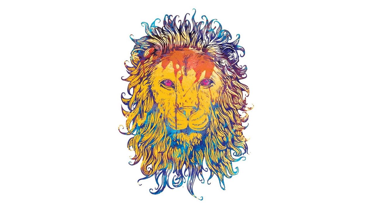 Обои лев, рисунок, красочный, король, царь зверей