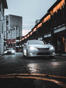 Превью обои lexus, автомобиль, белый, улица, город