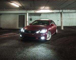 Превью обои lexus, автомобиль, красный, вид спереди, парковка