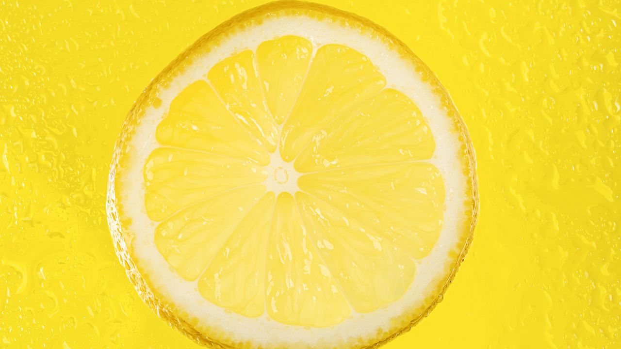 Обои лимон, долька, цитрус, желтый, макро