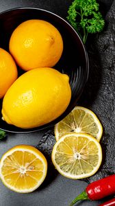 Превью обои лимон, дольки, цитрус, перец, петрушка, кулинария