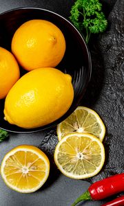 Превью обои лимон, дольки, цитрус, перец, петрушка, кулинария